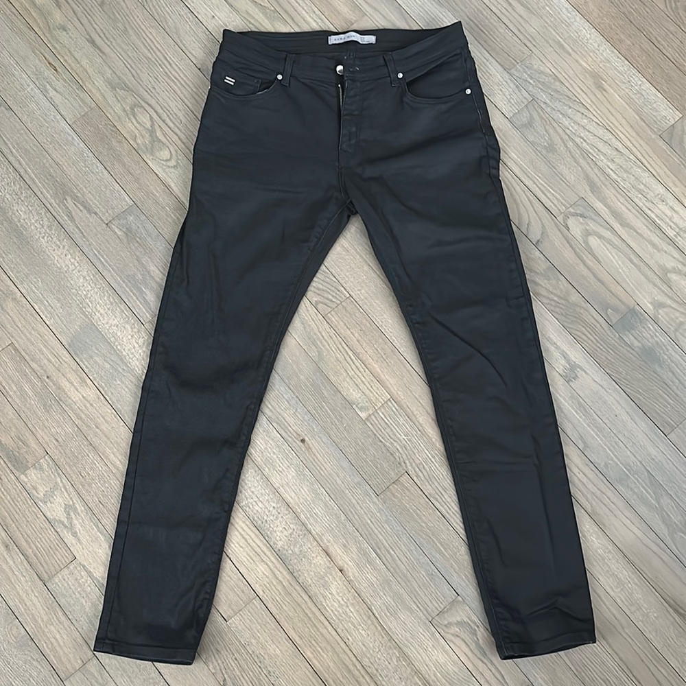 Zara Men’s waxed black denim skinny jeans